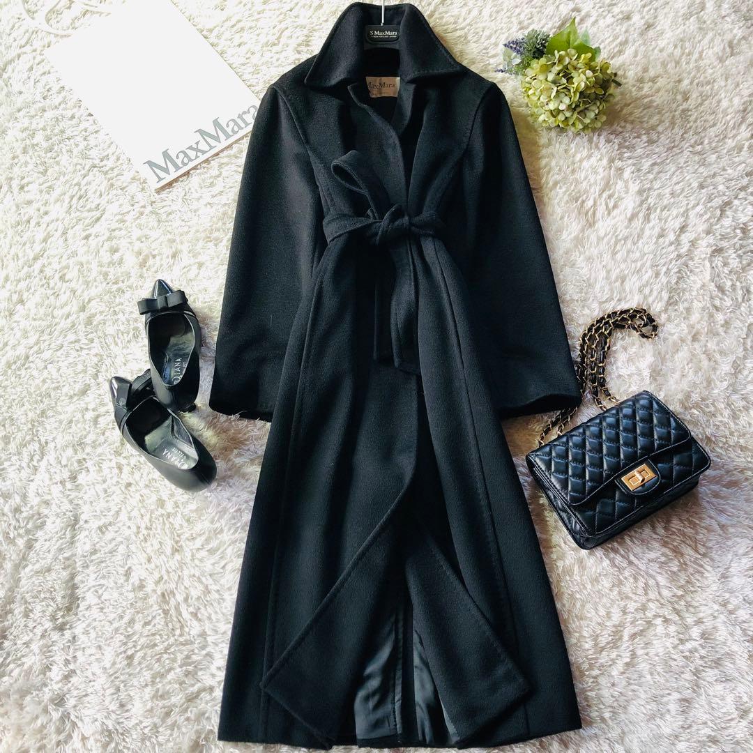 美品✨マックスマーラ ベルテッドコート カシミヤ100% 白タグ ブラック