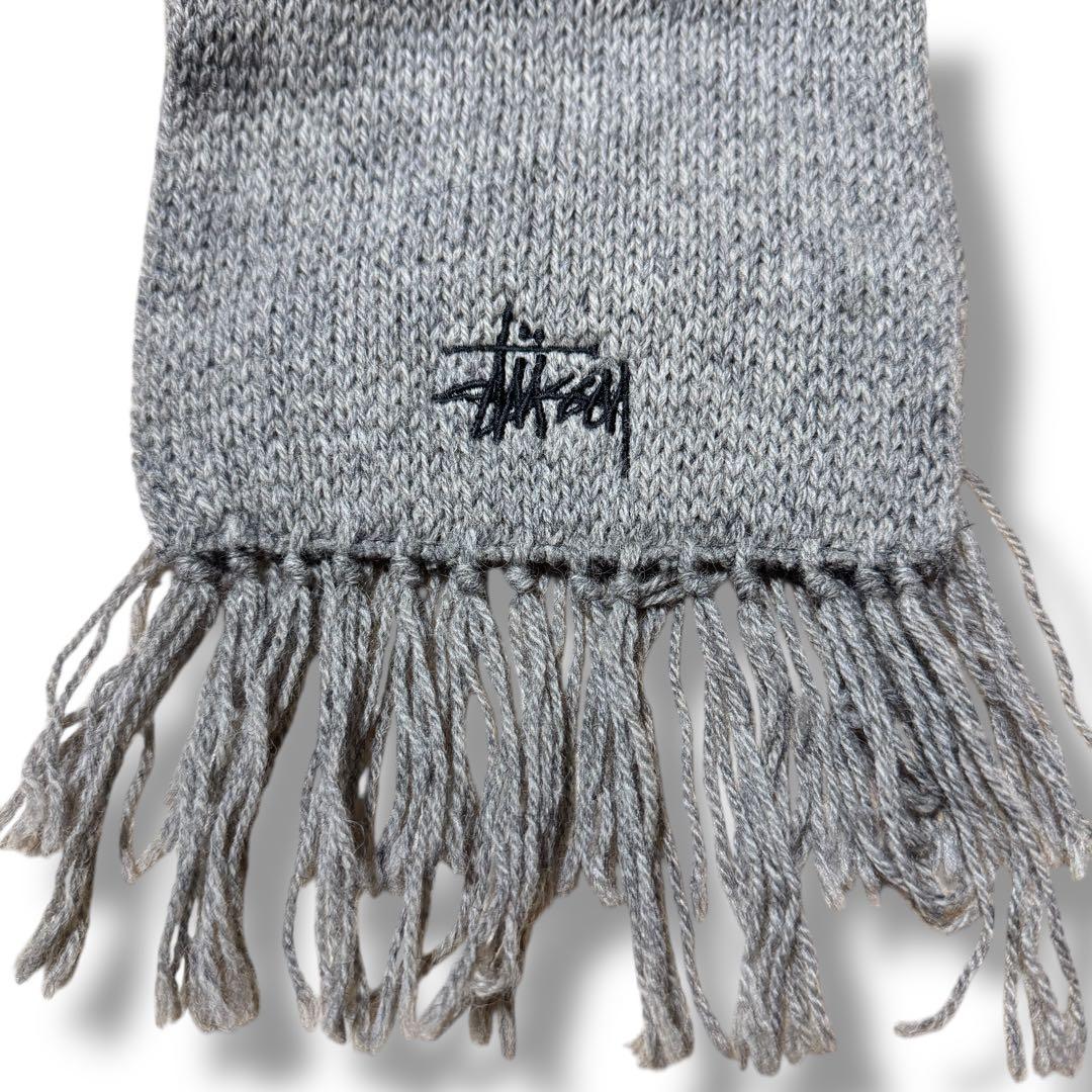 90s Stussy ステューシー 紺タグ グレー マフラー ウール 古着