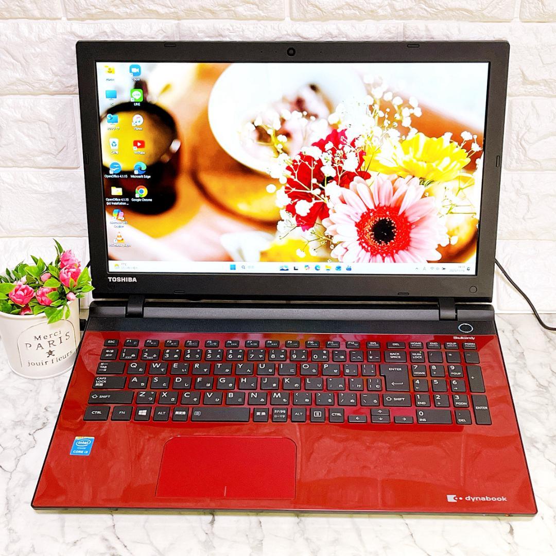 美品✨Windows11✨新品爆速SSD薄型ノートパソコン赤✨カメラ・オ