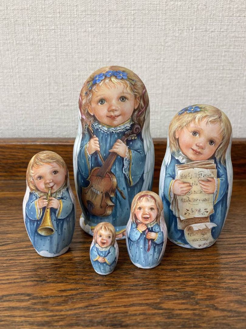 ロシア雑貨☆天使マトリョーシカ5P ブルーエンジェル リダ工房 - メルカリ