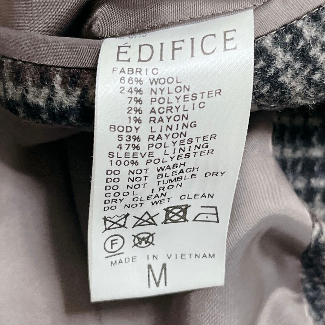 美品『エディフィス』グレンチェック チェスターコート M 千鳥格子