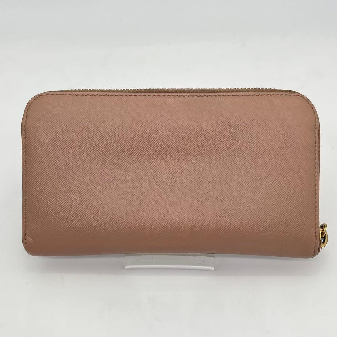 PRADA 長財布 ラウンドファスナー 三角ロゴ ゴールド金具 ピンク