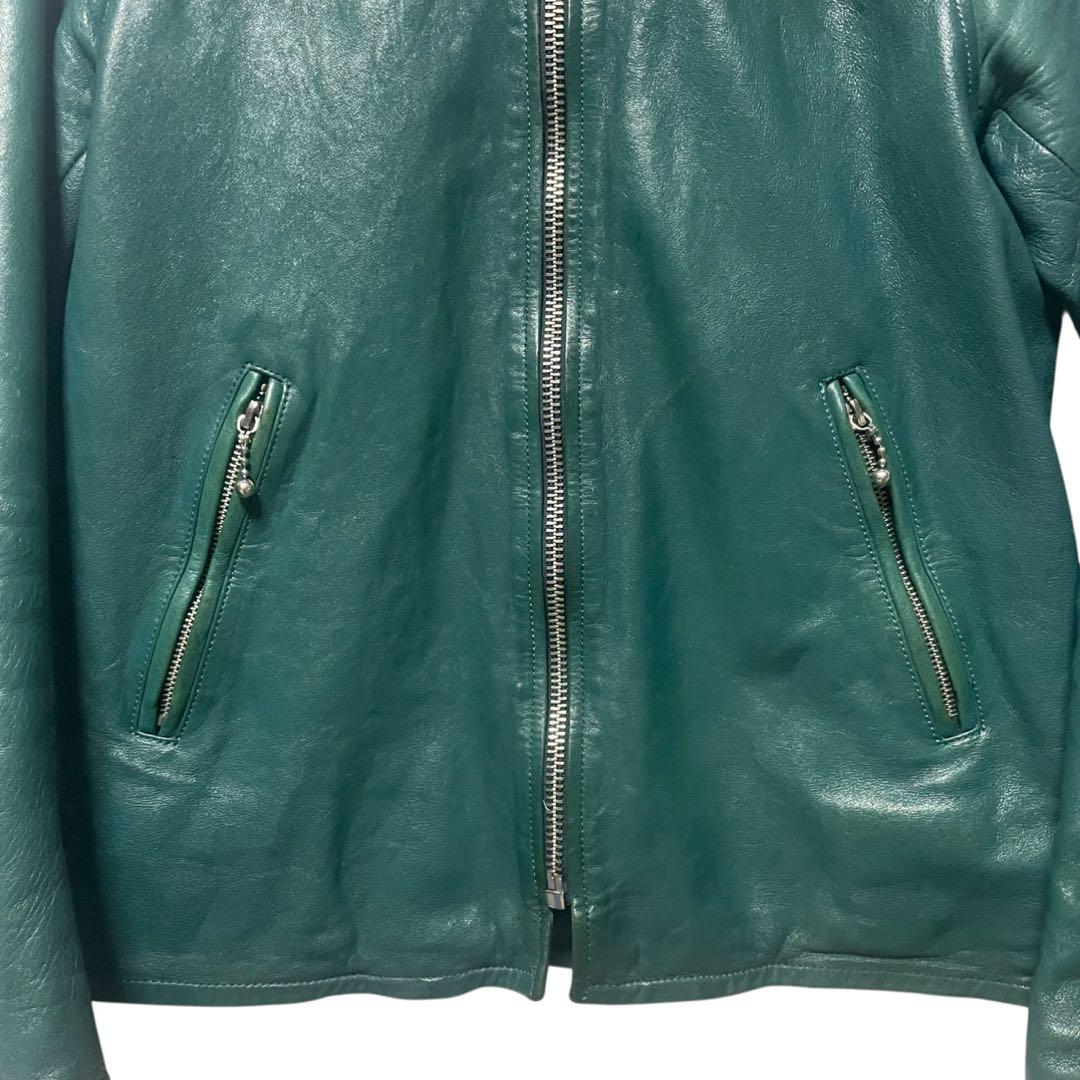 ヒステリックグラマー シングルライダースジャケット グリーン S 羊