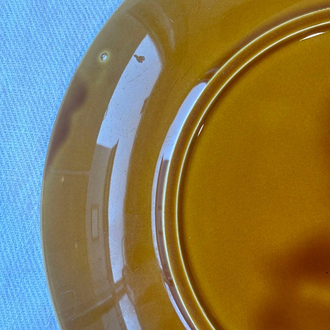 フランスヴィンテージ サンタマン窯プレート1点イエローブラウン古道具