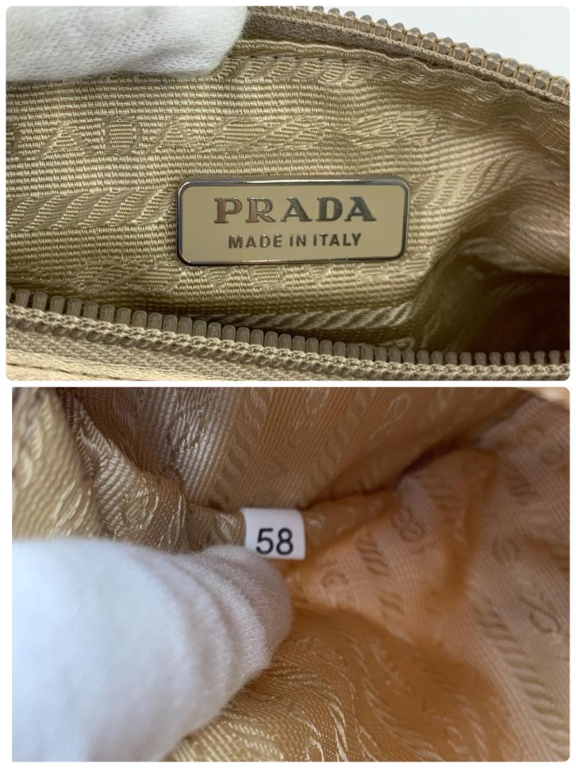 PRADA ポーチ 小物入れ サテン ゴールド ストラップ付き
