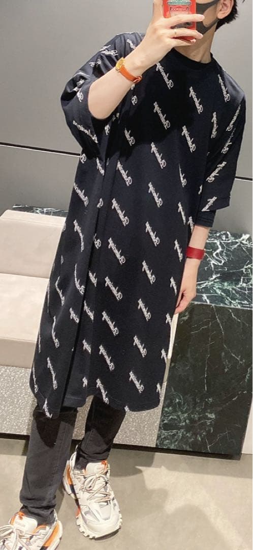 BALENCIAGA ロゴプリント 半袖ワンピース XS ブラック