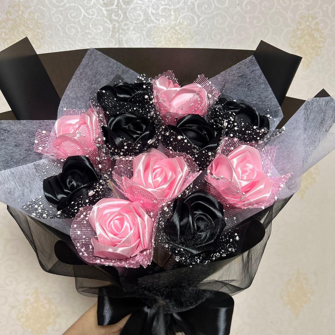 11本黒ピンクバラブーケ プレゼント お祝い 枯れない花 永生薔薇 特別