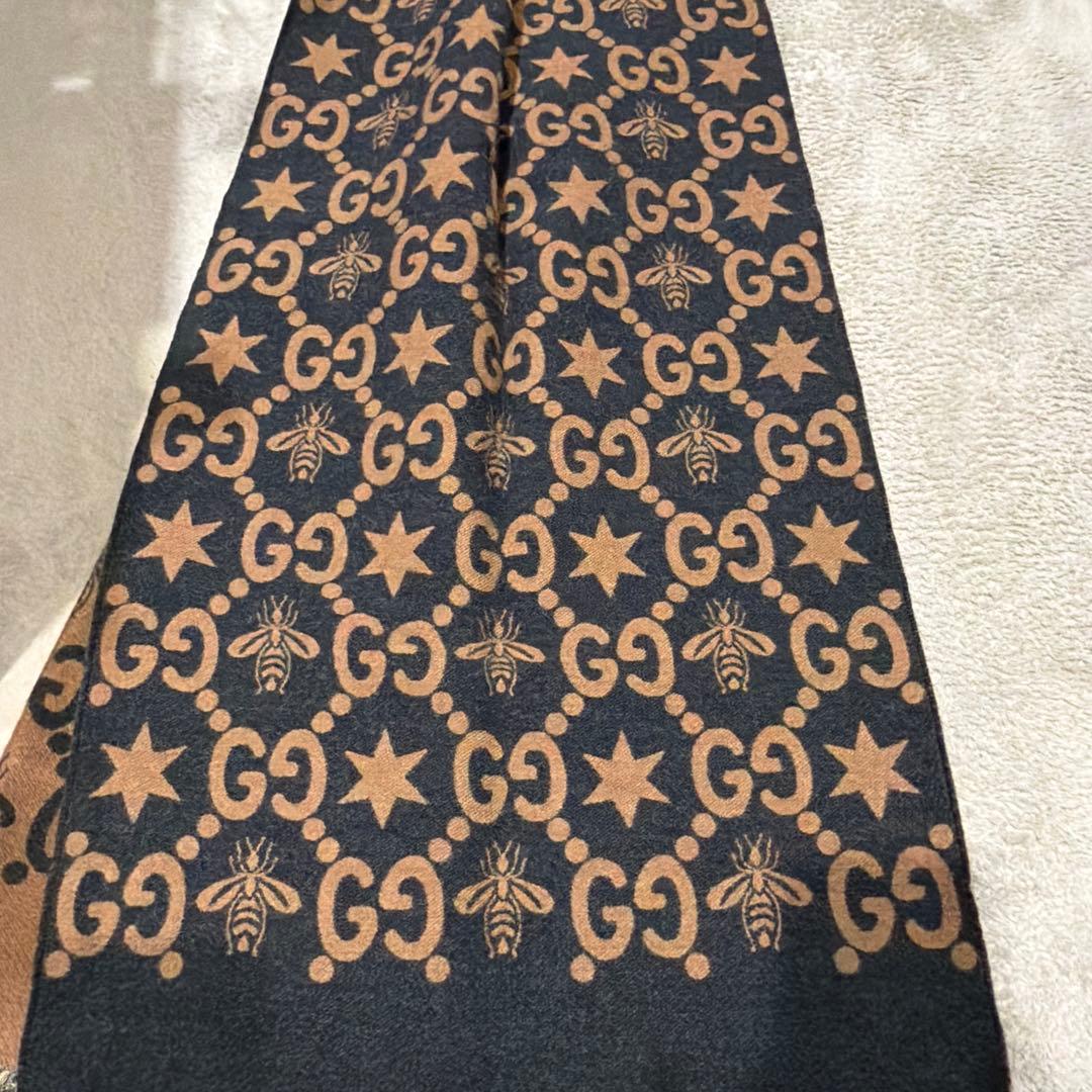 美品】GUCCI BEE STAR GG 総柄 ウールマフラー17時まで限定