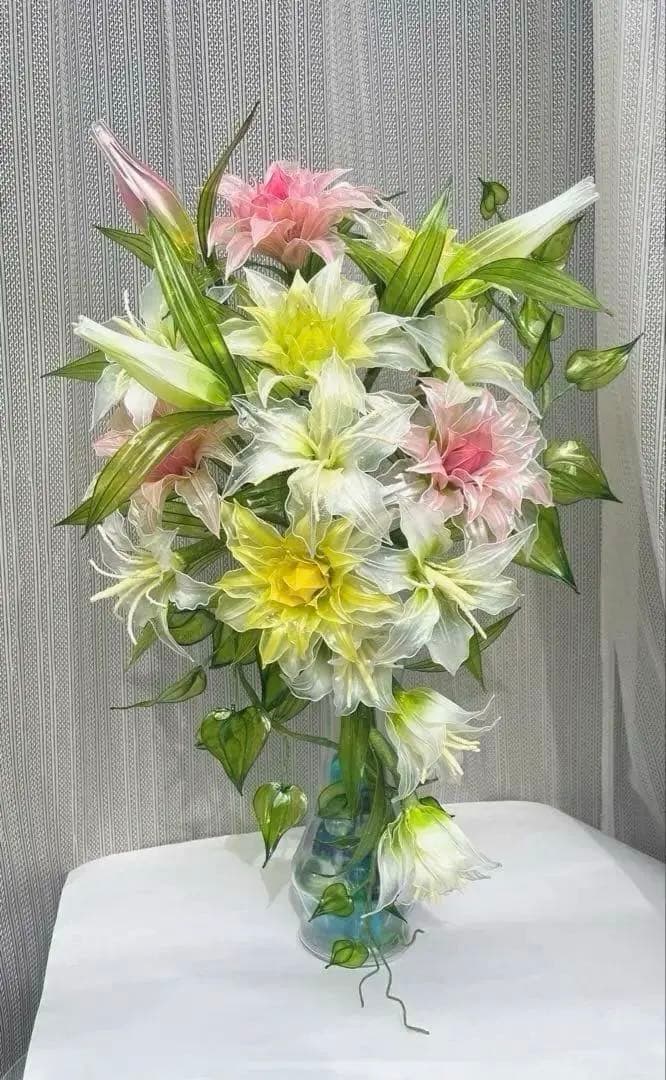 アメリカンフラワー　ディップフラワー　NO.170（八重咲百合・百合・グリーン） ユリ 百合 枯れないお花 アメリカンフラワー ディップフラワー