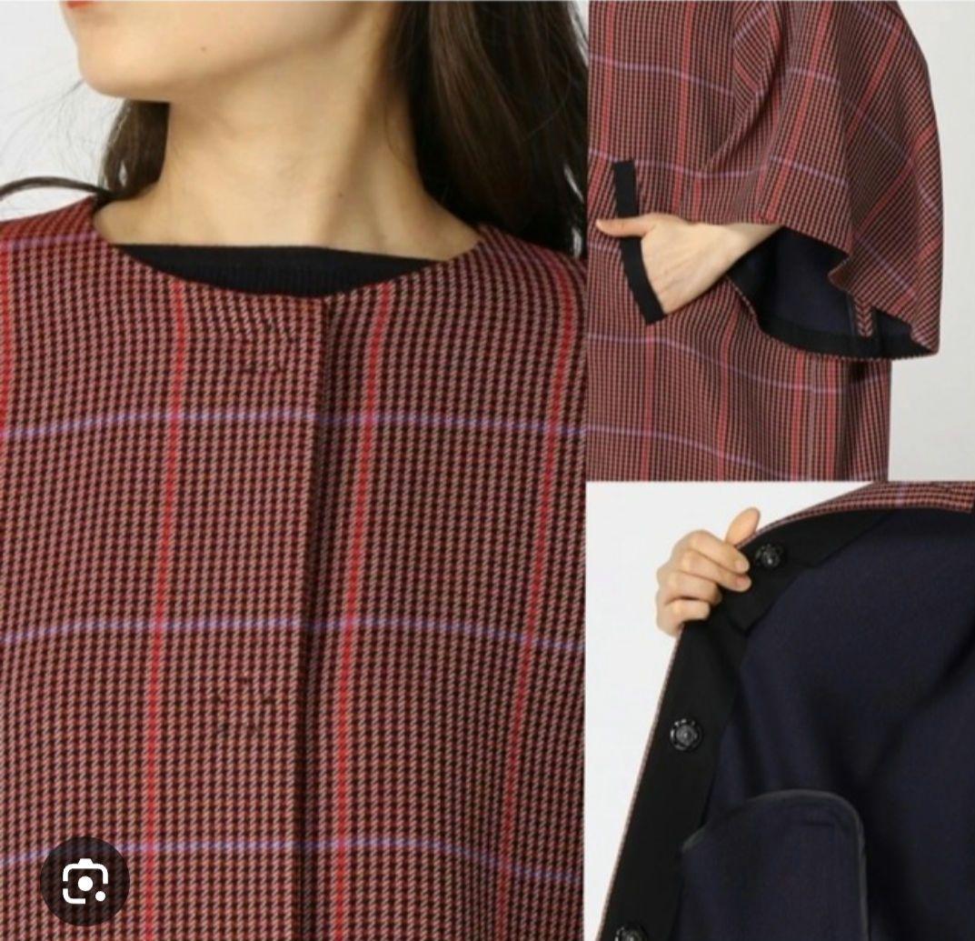 極美品】ランバンオンブルー ポンチョ風コート 千鳥柄 チェック レリアン