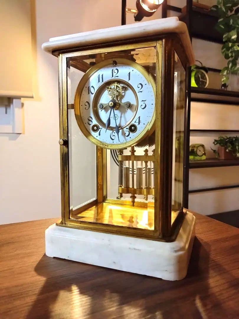 置時計　振り子　精工舎　ゼンマイ　アンティーク　ユンハンス　昭和レトロ　和ガラス 置時計 振り子 精工舎 ゼンマイ アンティーク ユンハンス 昭和レトロ