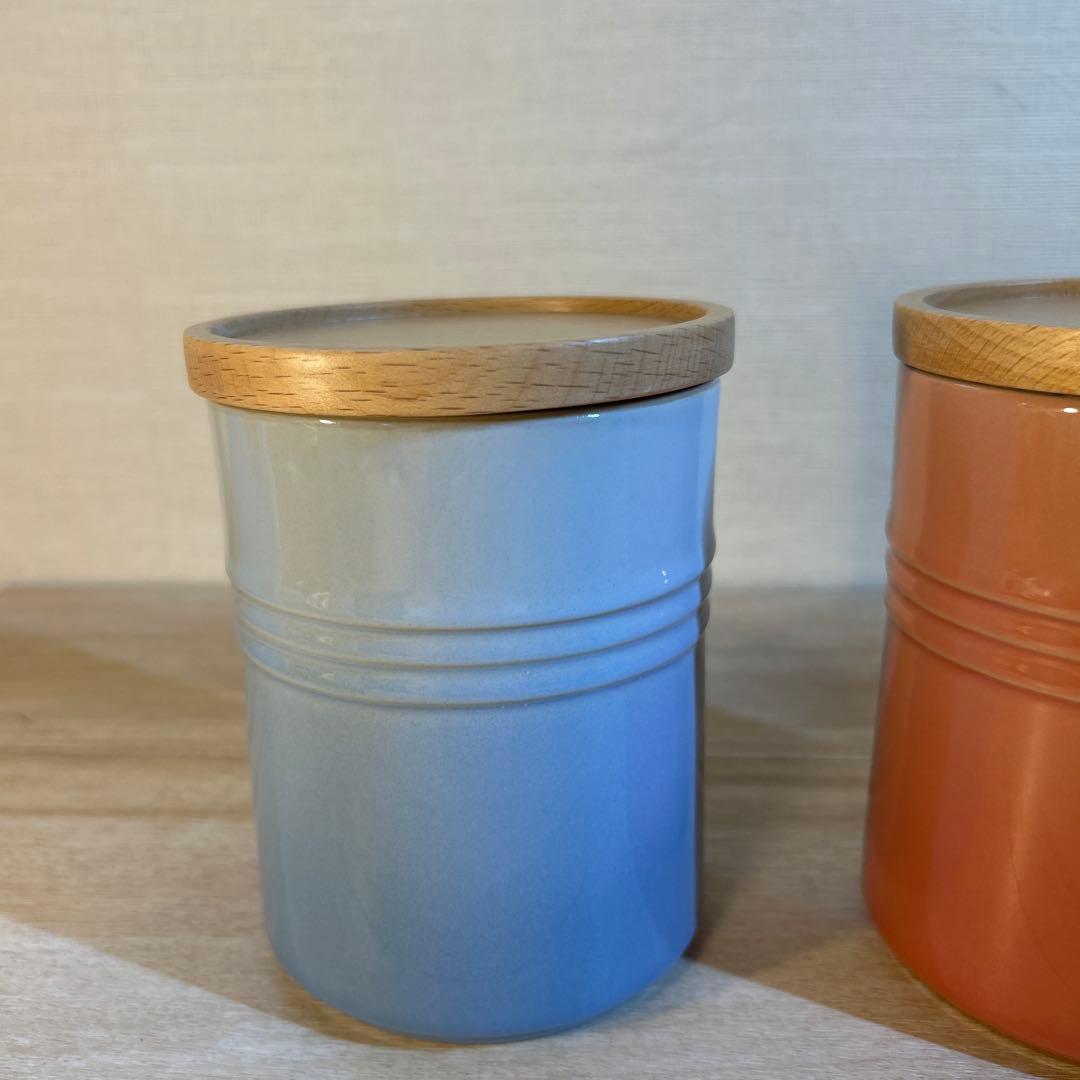 ルクルーゼ キャニスター シリンダージャー 木製蓋付き 3個セット