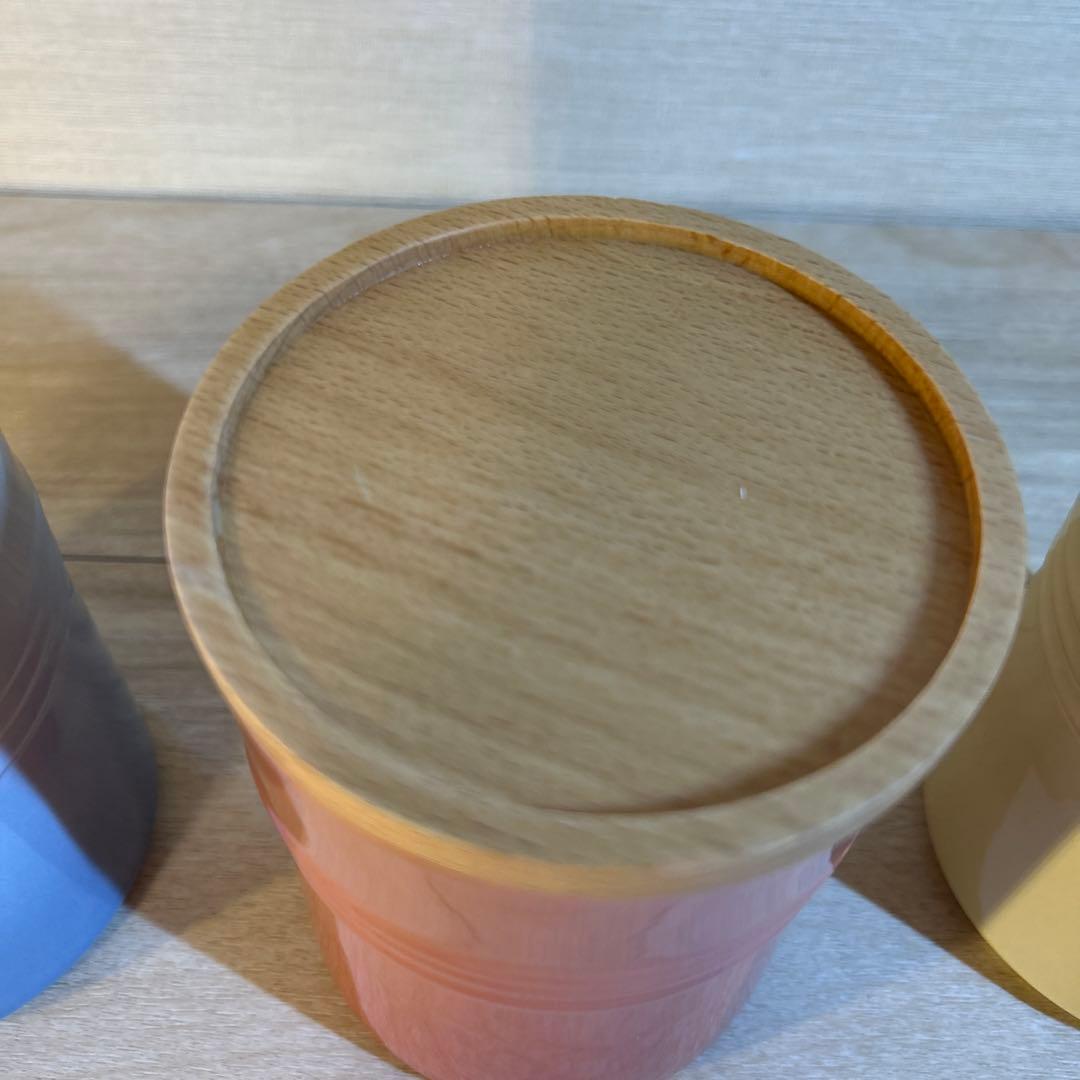 ルクルーゼ キャニスター シリンダージャー 木製蓋付き 3個セット