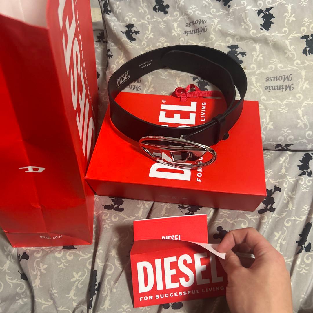 DIESEL 黒 ベルト 付属品あり DIESEL (ディーゼル) レザー ピンバックル ベルト B-GUARANTEE-A