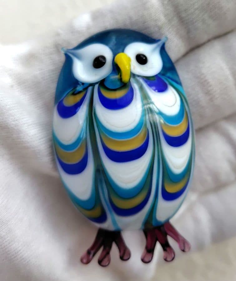 ガラス製フクロウ 置物 梟 鳥 硝子細工 ガラス工芸 オブジェ 縁起物