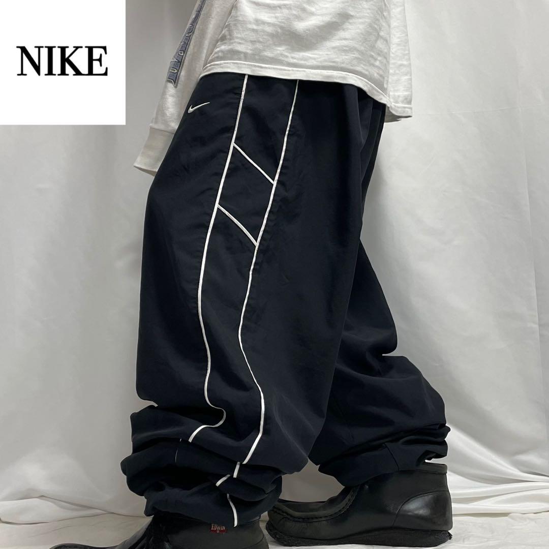 00s NIKE トラックパンツ ジャージ 極太 バギー 刺繍 切替 裾絞り