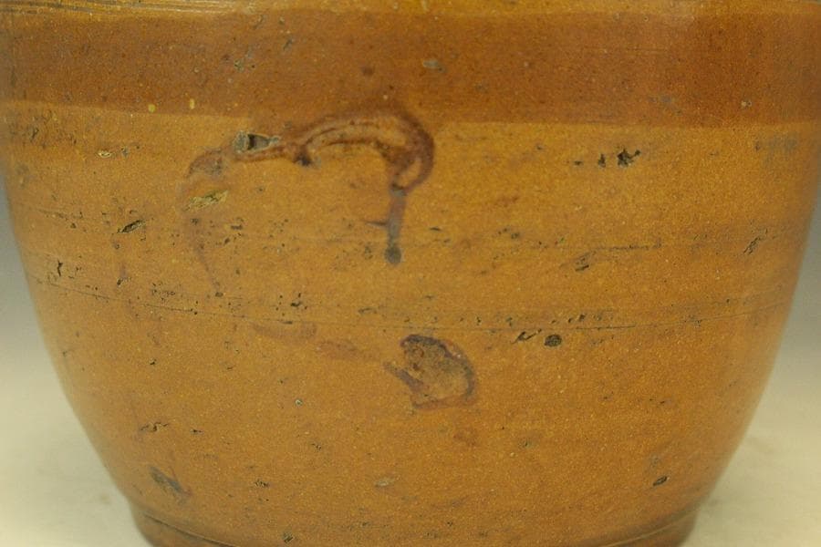 古瀬戸 櫛目 鉄釉 瓶 φ35.3cm 花沓 印(A318)