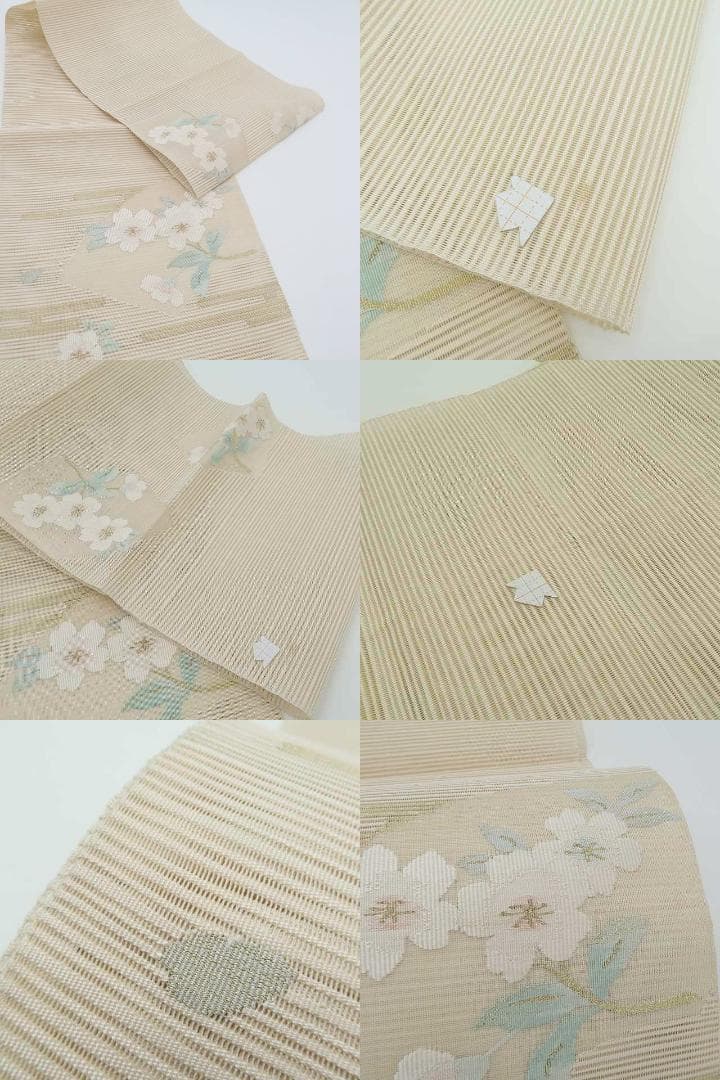 絽綴れ 夏着物 正絹“涼味に華添える！エ霞と扇面と桜”八