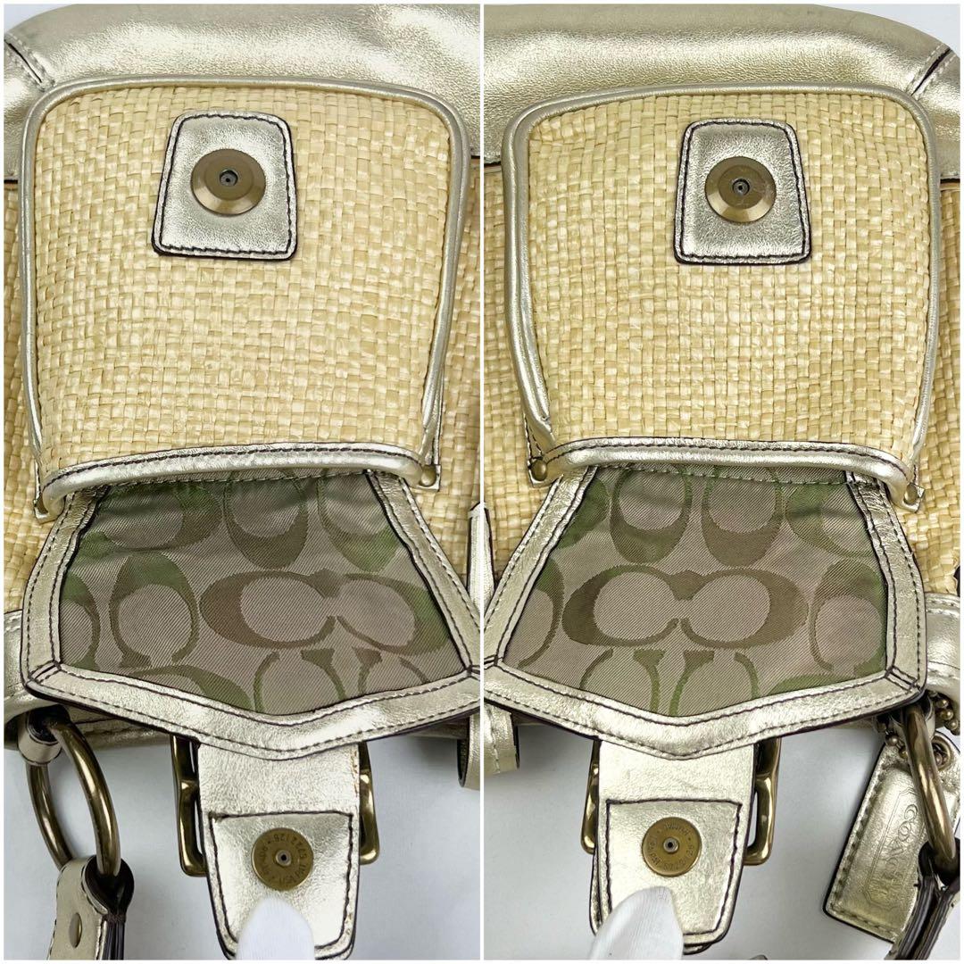 COACH レガシー バックル ショルダーバッグ ストロー ラフィア