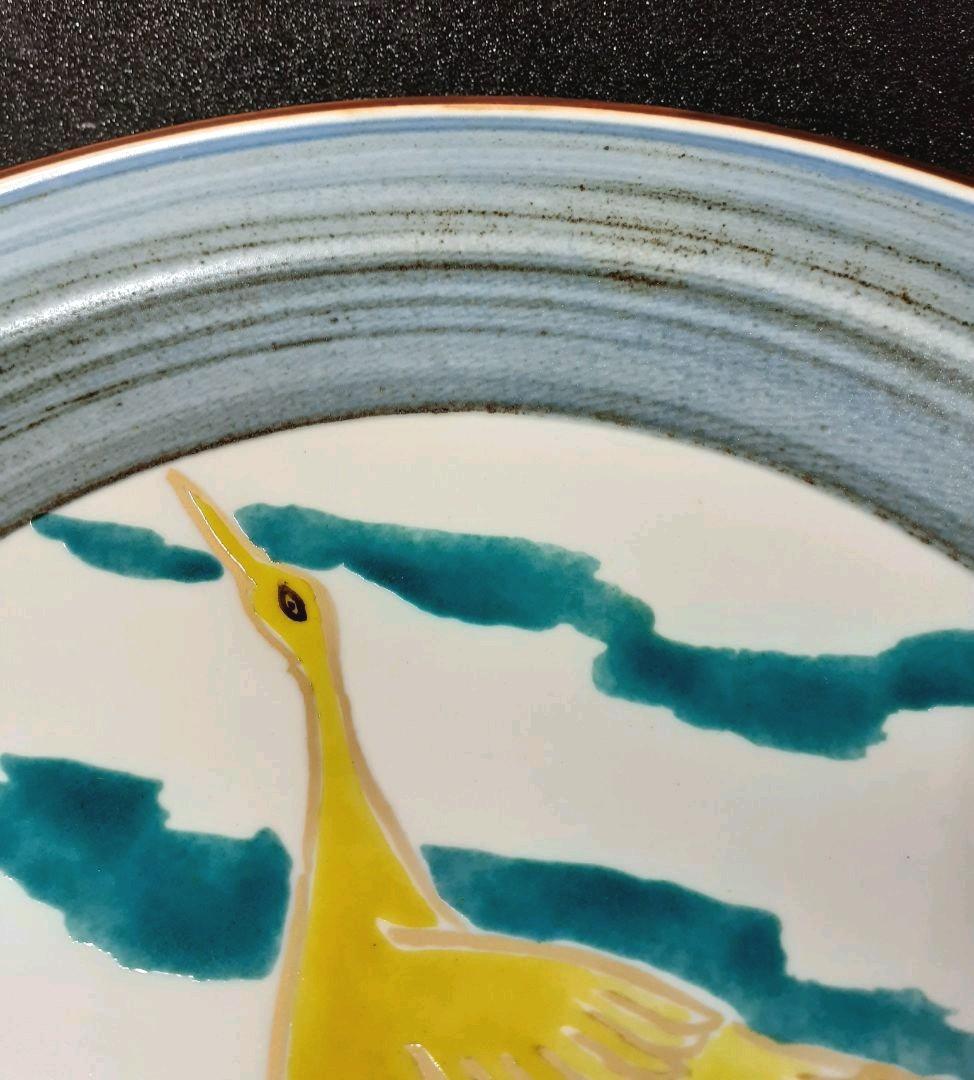 九谷焼　石川県九谷無形文化財保持者　松本佐一作　松鶴図　30.9cm 大皿　共箱