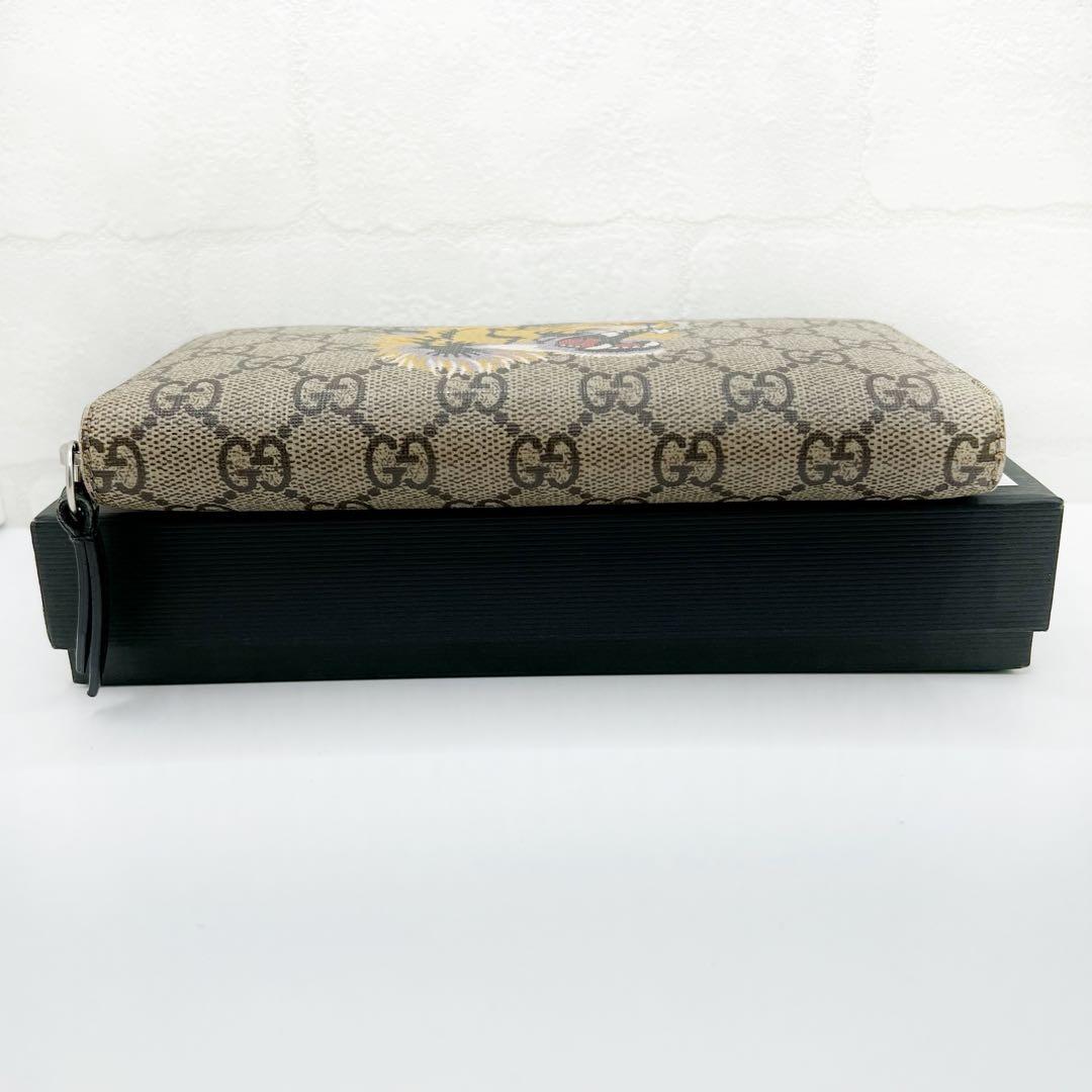 美品 希少 GUCCI グッチ 長財布 ラウンド ファスナー GGスプリーム✕虎