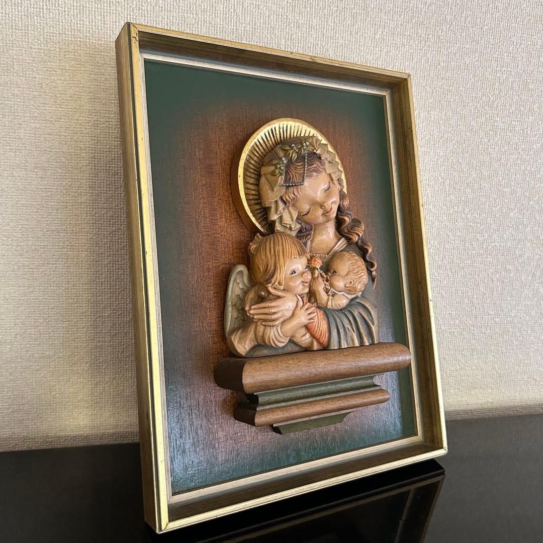 稀【聖母子と天使の壁掛け】ANRI アンリ人形 アンリ木彫り 母の日