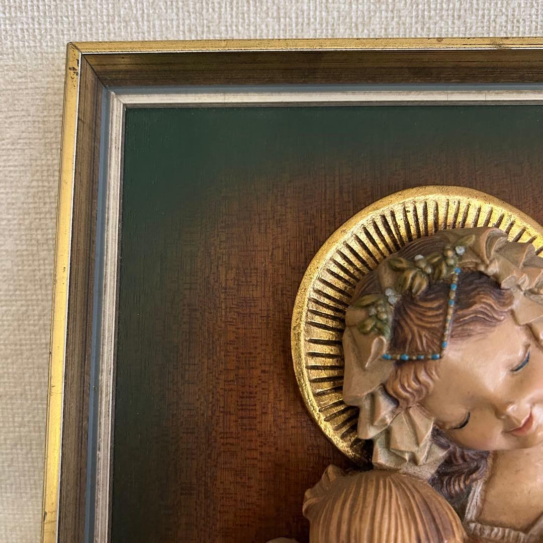 稀【聖母子と天使の壁掛け】ANRI アンリ人形 アンリ木彫り 母の日