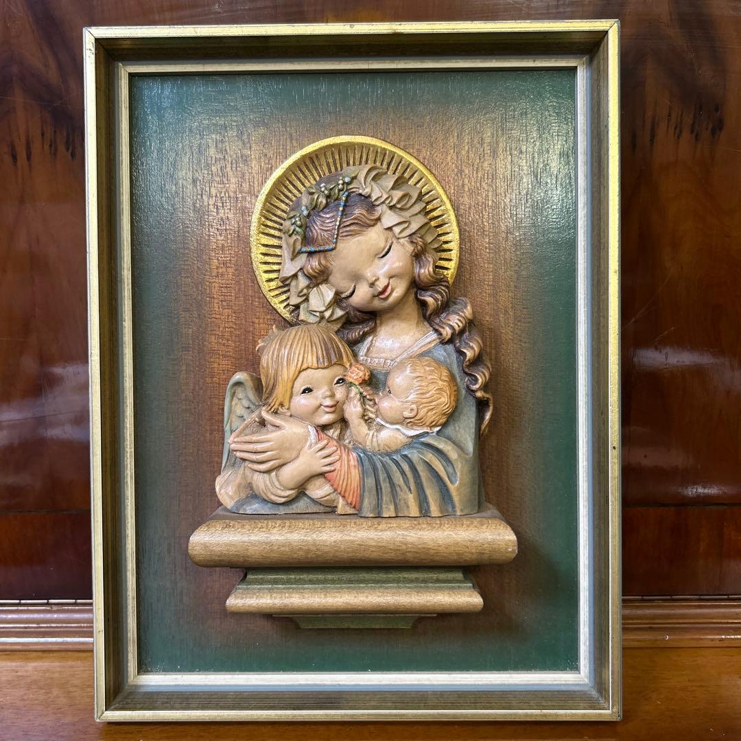 稀【聖母子と天使の壁掛け】ANRI アンリ人形 アンリ木彫り 母の日