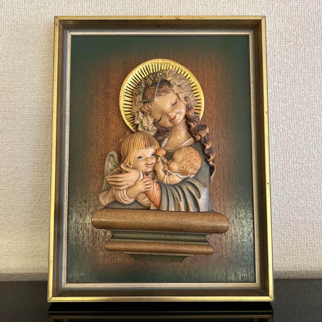 稀【聖母子と天使の壁掛け】ANRI アンリ人形 アンリ木彫り 母の日