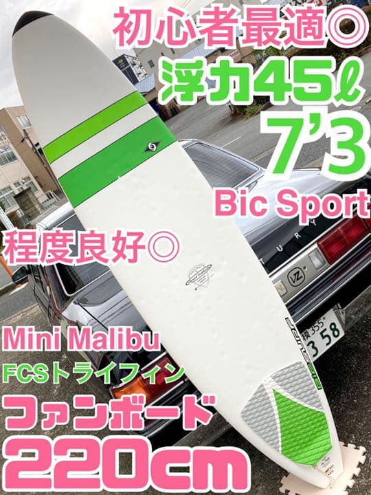 程度◎ 220cm ファンボード ミッドレングス Mini Malibu サーフ 初心者向け BIC SPORT Mini Malibu 中古ファンボード 7`3 (No.9629631