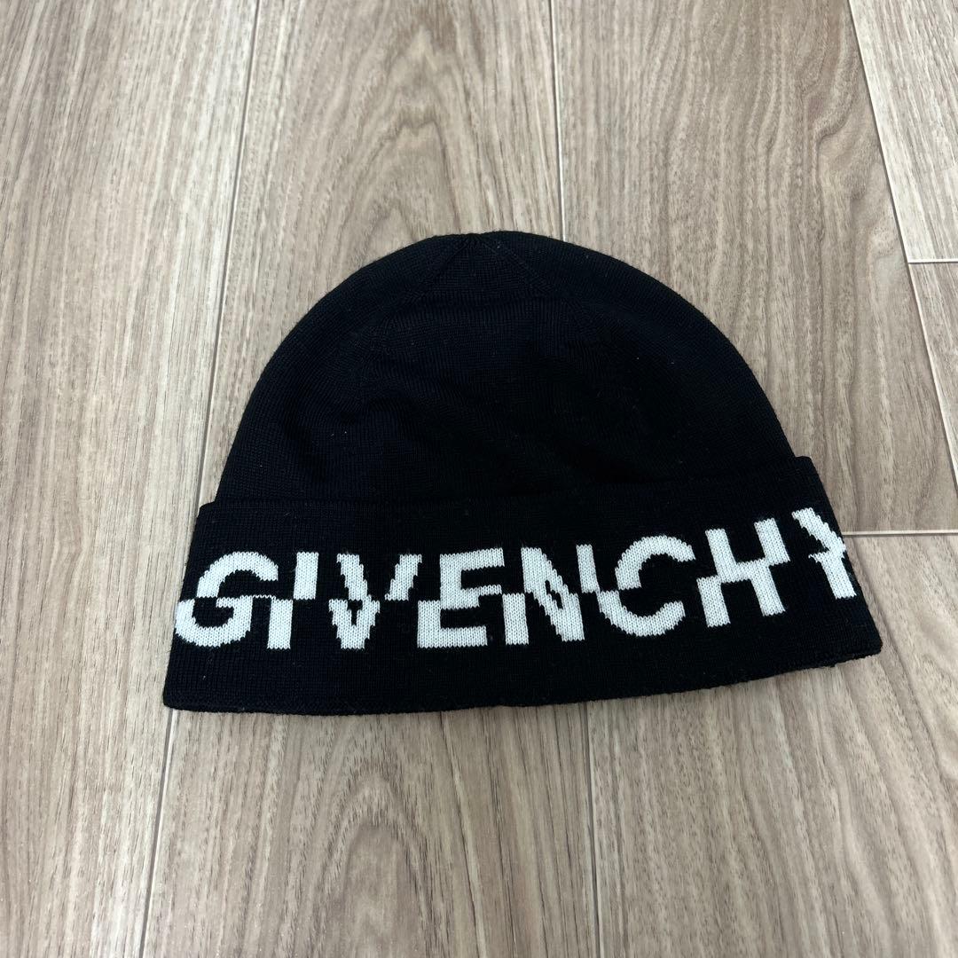 【美品】GIVENCHY ブラック ビーニー Givenchy Men's Wool Beanie Hat – Black & White Designer Knit