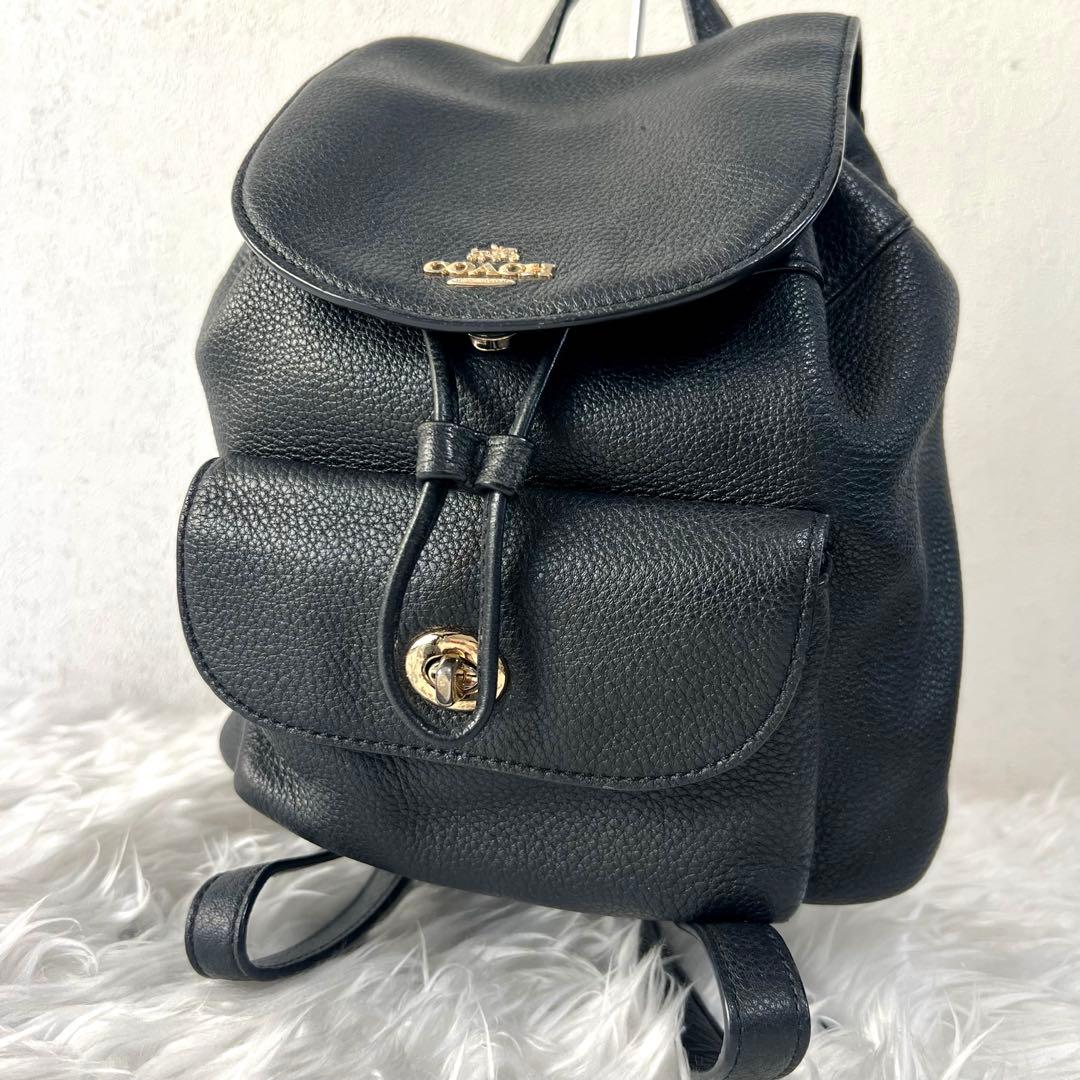 コーチ COACH レディース シボ革 ミニリュック バッグパック黒色