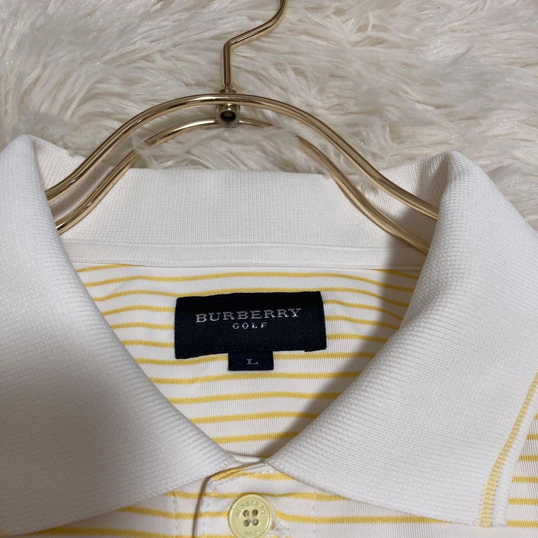 《良品》BURBERRY GOLF ポロTシャツ イエロー L ゴルフ ボーダー
