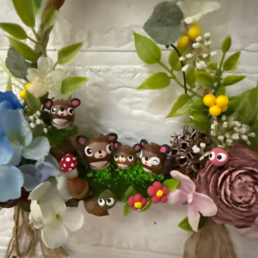 どんぐりアート♡タペストリー風ライト付きオブジェ2点 二段リース 計3点