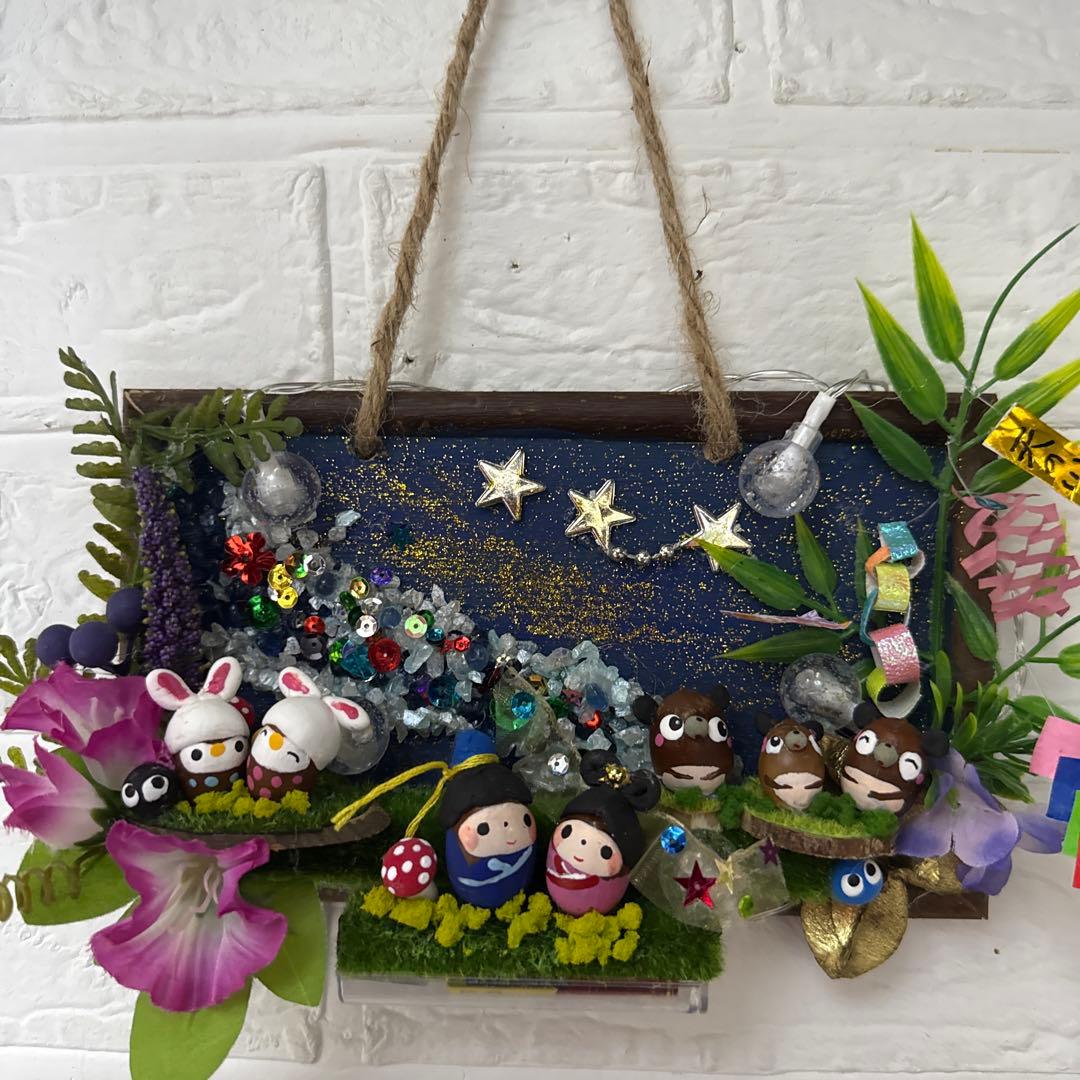 どんぐりアート♡タペストリー風ライト付きオブジェ2点 二段リース 計3点