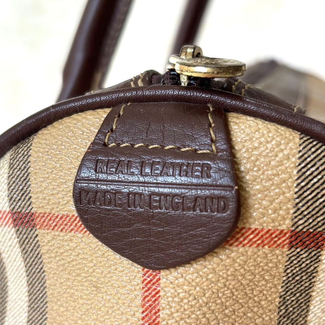 美品】バーバリー ミニボストン ノバチェック PVC レザー シャドーホース