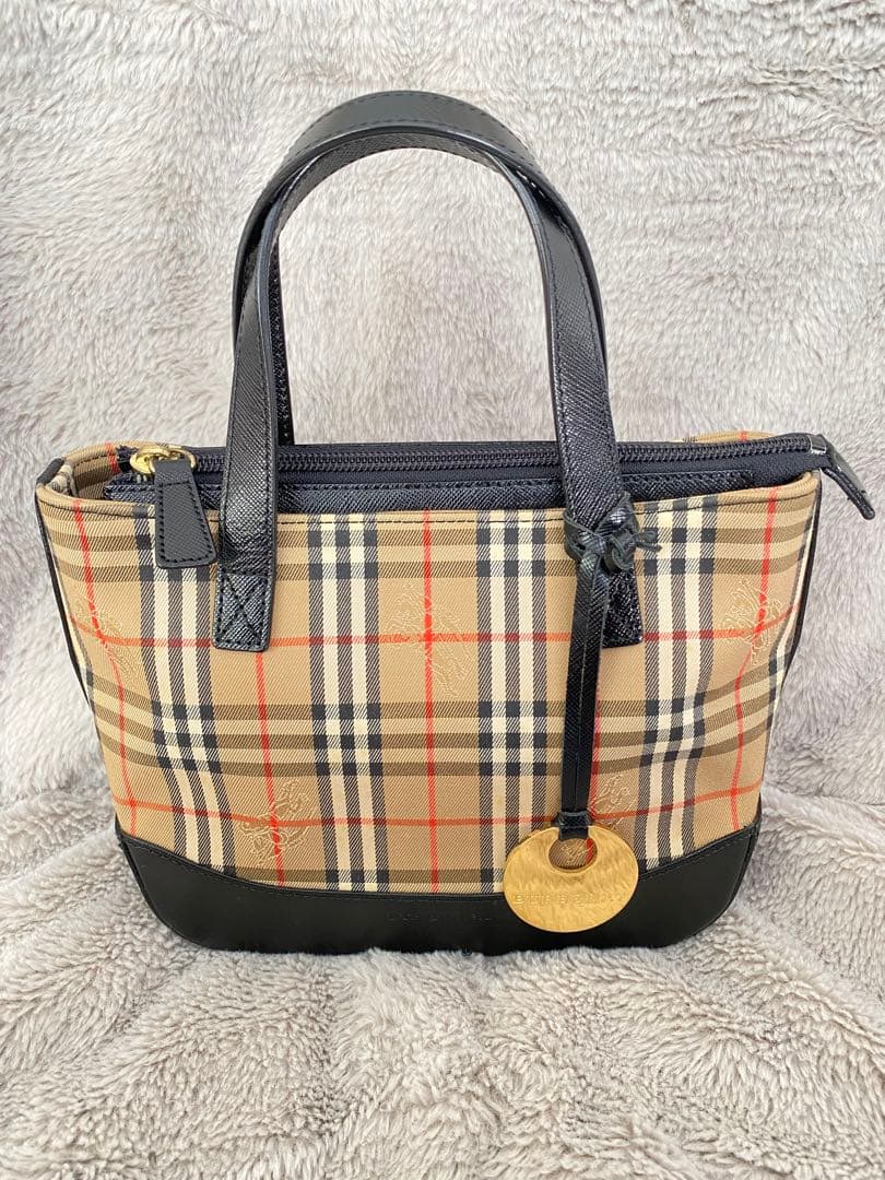 BURBERRY ハンドバッグ キャンバス レザー トートバッグ BURBERRY（バーバリー） トートバッグ キャンバス レザー グレー 黒