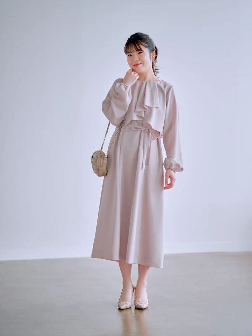 cahoさんコラボソフトドビーアシメラッフルワンピース regular cahoさんコラボ】ソフトドビーアシメラッフルワンピース-short