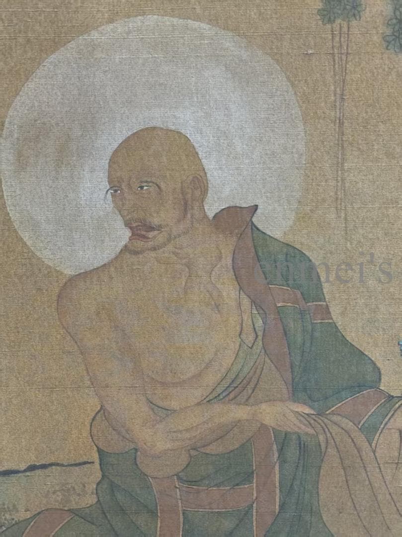 中国古美術 清時代 絹本手描き 呉道作款 羅漢図 三尺 牙軸 古玩 水墨画