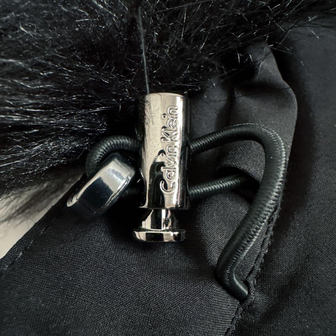 極美品 カルバンクライン 中綿 ロングコート 黒 L ファー付 ロゴ