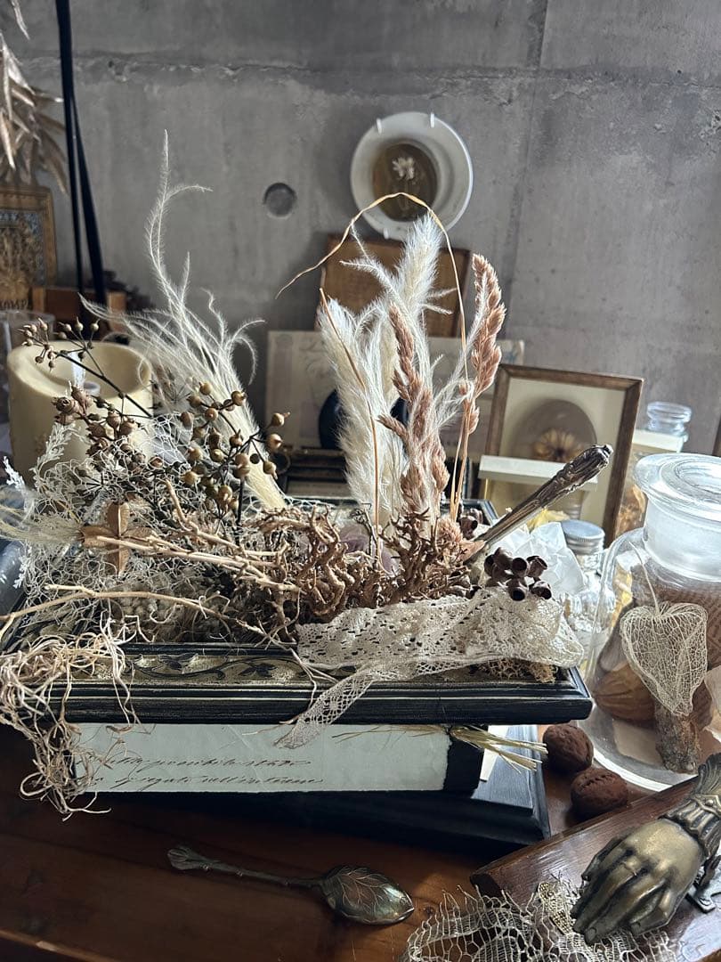 フランスアンティーク カトラリー レース フラワーアレンジメント 吉村みゆき