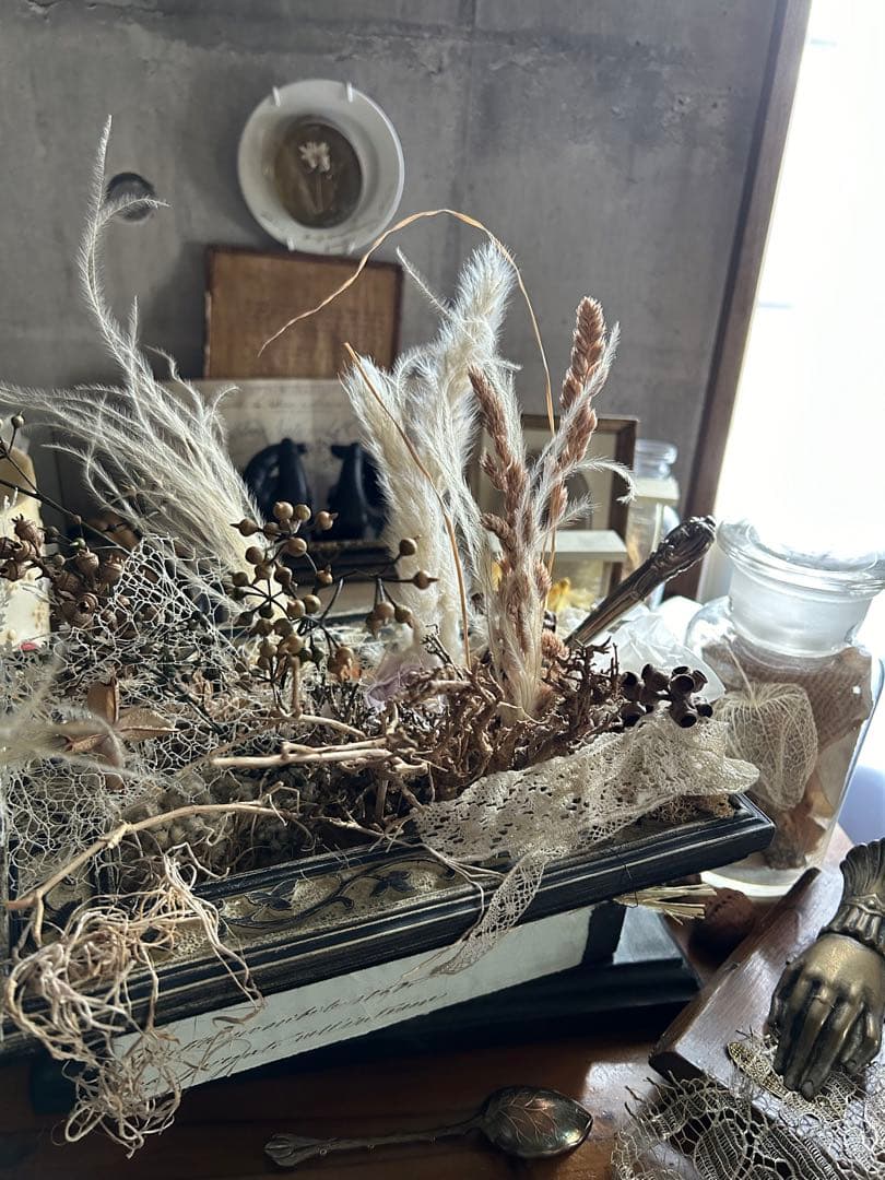 フランスアンティーク カトラリー レース フラワーアレンジメント 吉村みゆき