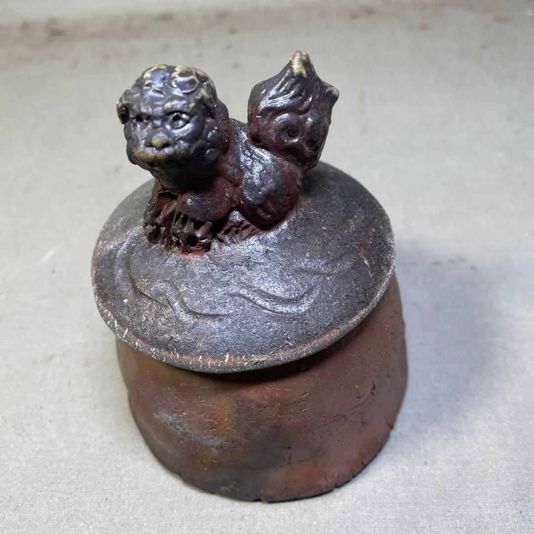 備前焼 備前手造り龍宝瓶 獅子宝瓶 在銘 2点セット 煎茶器