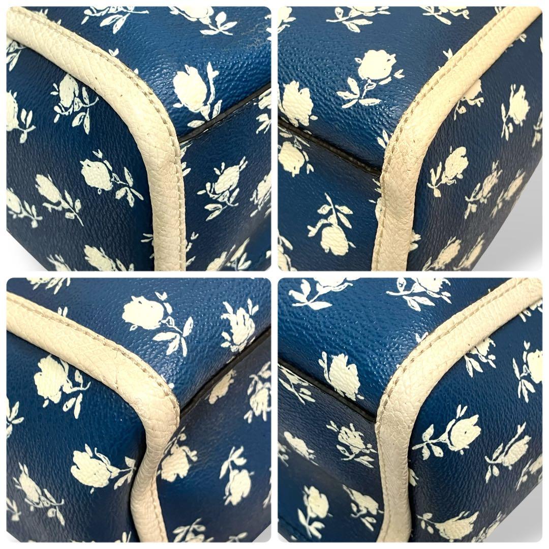 美品】Coachコーチ ミニボストンバッグ 花柄 ブルー PVC 2way