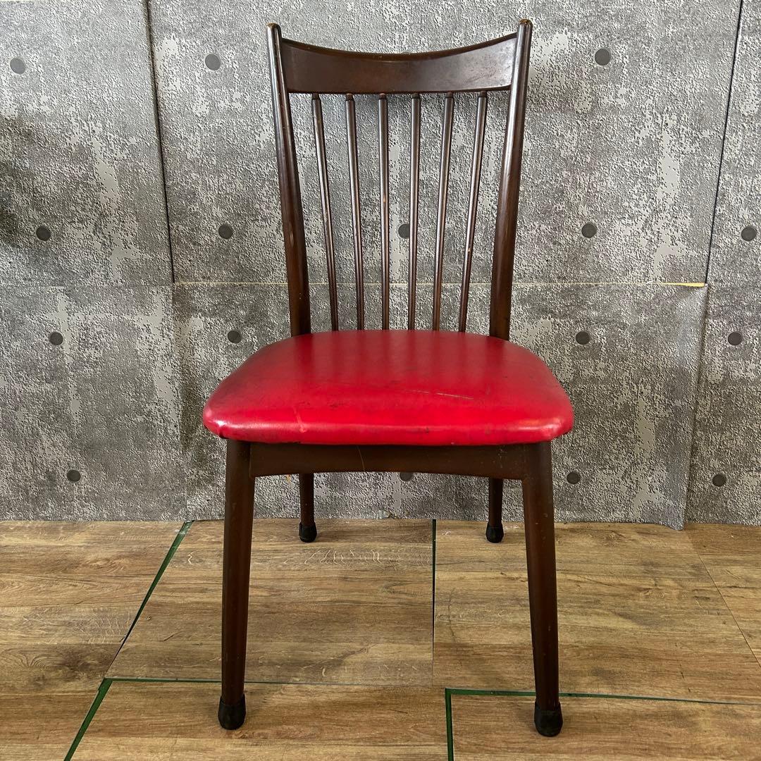アイエフの家具 IF꧂赤革ダイニングチェア ビニールレザー 昭和レトロ