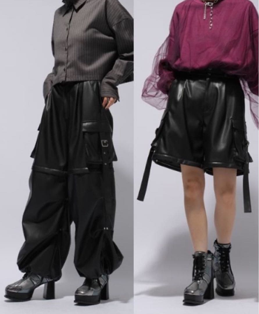 HARE 2WAYメタルカーゴパンツ フェイクレザー F HARE（ハレ）の「2WAYメタルカーゴパンツ(HARE)（カーゴパンツ）」 - WEAR