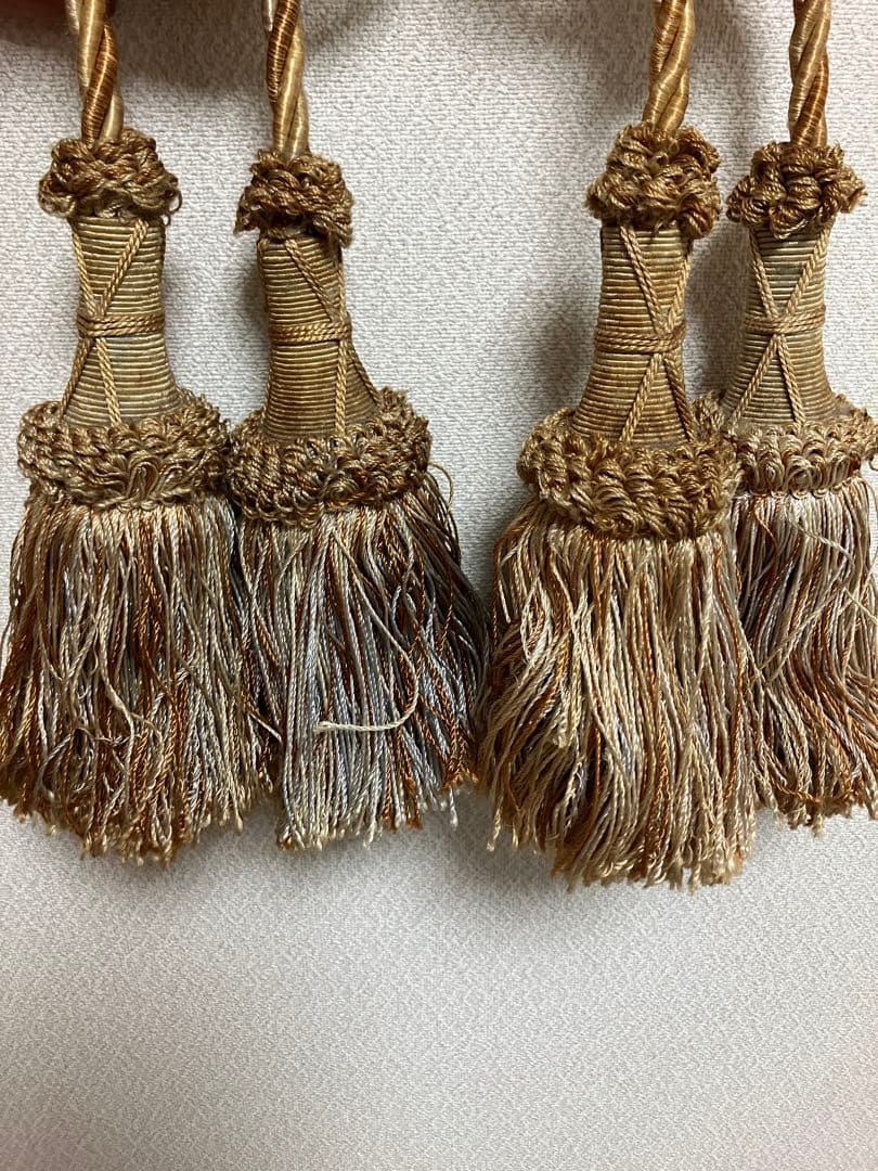 アンティーク】川島織物オーダーカーテン幅128高198 2枚 タッセル付き