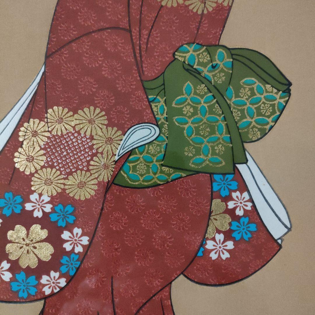 菱川師宣 大判木版画『見返り美人』ウコン布&共箱 彫師:遠藤光局、摺師