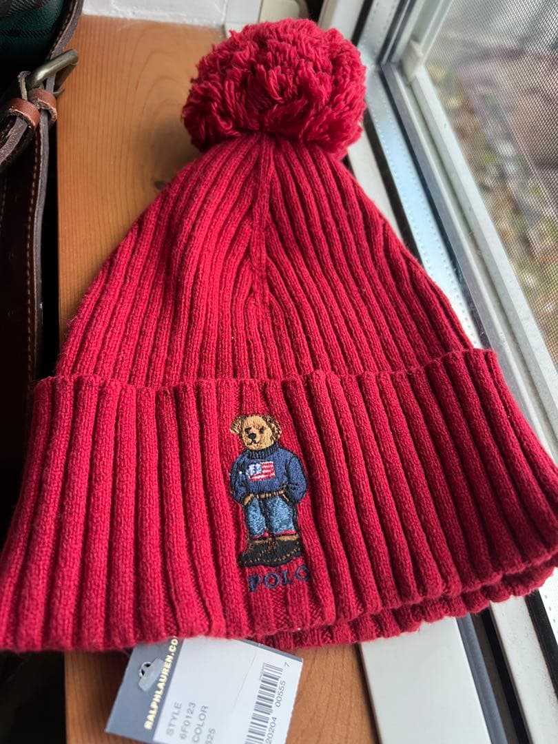 Polo Ralph Lauren ポロベア刺繍 ニット帽 レッド Polo Ralph Lauren ポロベア刺繍 ニット帽 レッド