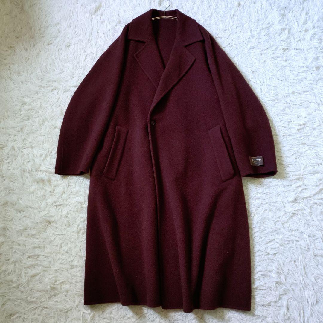 高貴色】リバーセミダブルコート カシミヤブレンド ボルドー L